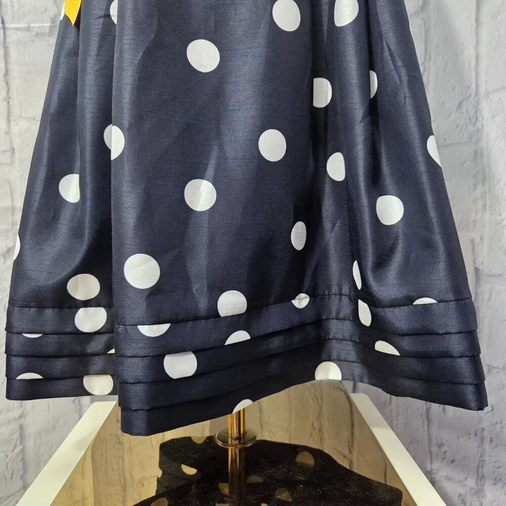 Jessica Howard Size 6 Navy White Polka Dot Yellow Bow Retro Sleeveless Dress